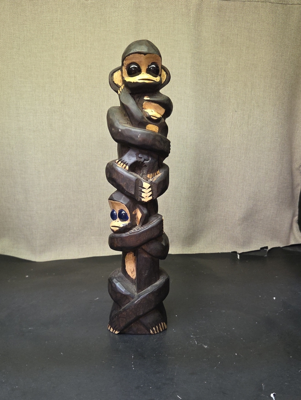 Hand‎ Carved 14" Monkey Totem Pole